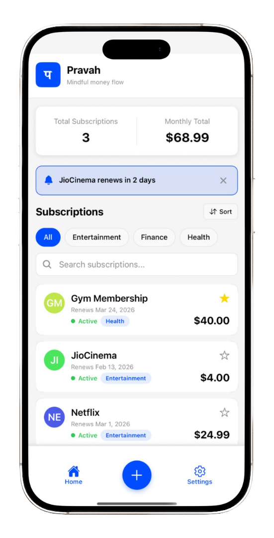 Pravah app on iPhone